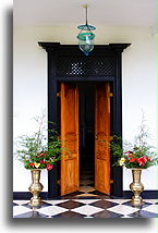 Entrance Door and Flowers::The Dutch House Bandarawela, Sri Lanka::