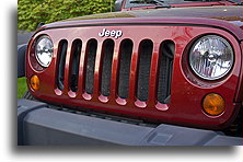 Before radiator protection was installed::Notice Jeeps seven-slots grille::