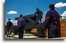 Union Soldiers shooting 8inch Columbiad Gun::Fort Delaware, Delaware, United States::