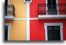 Half Red Colonial Building::Sun Juan, Puerto Rico, Caribbean::