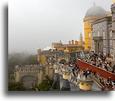 Palace in the fog::Pena Palace, Sintra, Portugal::